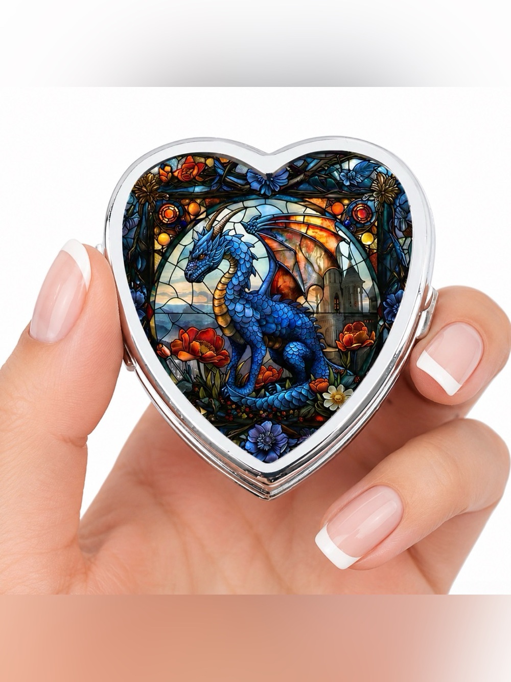 Dragon Heart Shaped Pill Organizer 2-Compartment Compact Pill Case New